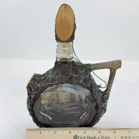 Vintage Austrian Decanter Glass Bottle Scenic Linz Tree Bark Design Cork Stopper - Picture 11 of 12